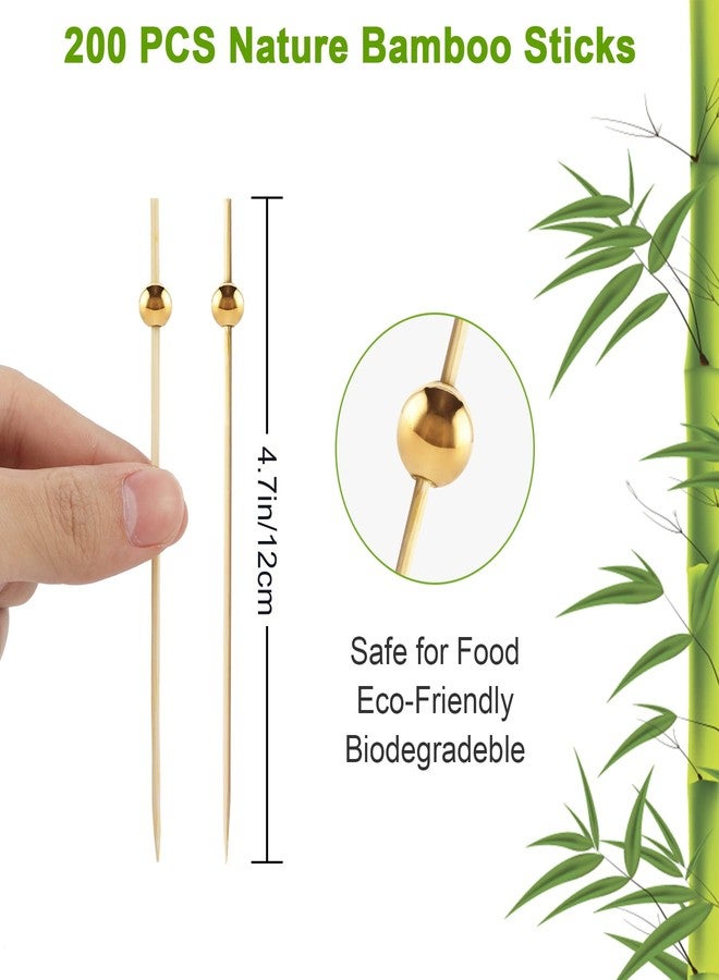 BEDEONE 200 Pcs Cocktail Picks for Drinks, Fancy Toothpicks for Appetizers, Bamboo Cocktail Picks for Appetizers, Cocktail Toothpicks Cocktail Skewers Appetizer Picks for Party - 4.7 Inch - Image 2